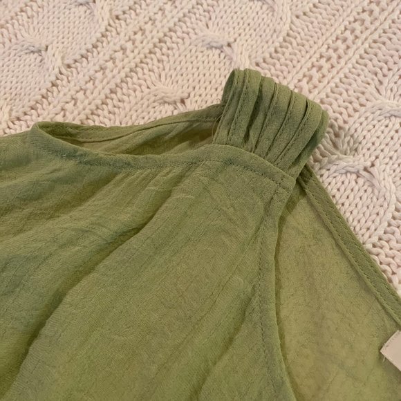Green Open Shoulder Flowy Sheer Top - Picture 3 of 3